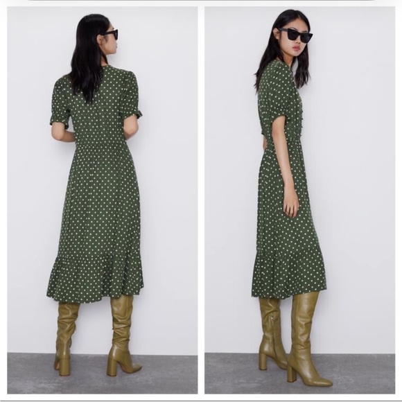 NWT Zara Green Polka Dot Print Dress size XL - Picture 2 of 12